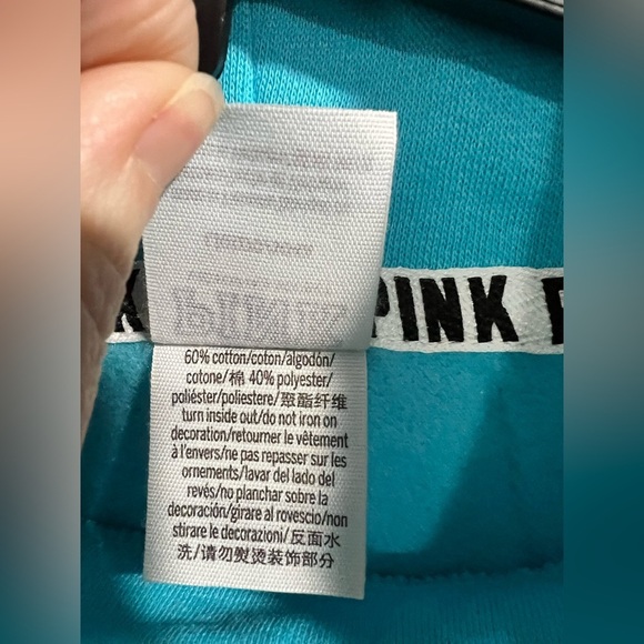 NEW NIP VS PINK‎ Victoria Secret teal blue cowl neck crop sweatshirt L large - Picture 4 of 6